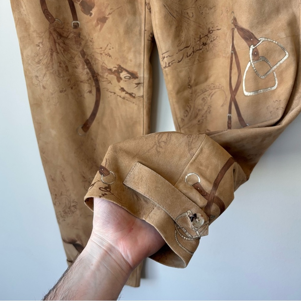 NWT Ralph Lauren Purple Label Gillian Print Lamb Suede Pant Size 4 Equestrian